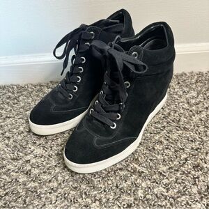 Via Spiga Samaire Black Leather Upper Wedge Sneaker Size 7.5/37.5